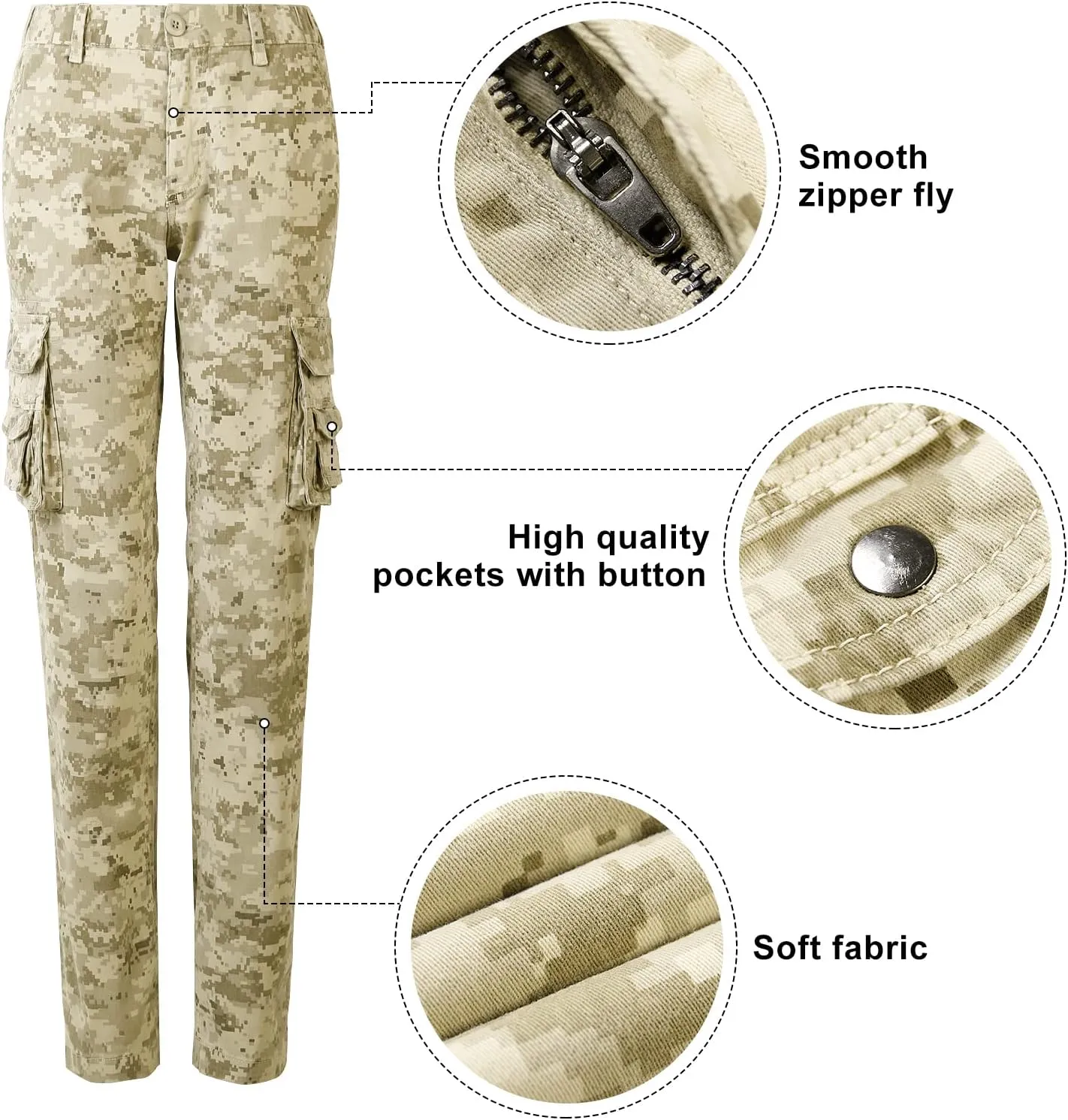 Aeslech Women's Cotton Stretch Casual Cargo Pants Como Combat Straight Leg with Multi Pockets