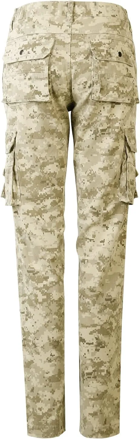 Aeslech Women's Cotton Stretch Casual Cargo Pants Como Combat Straight Leg with Multi Pockets