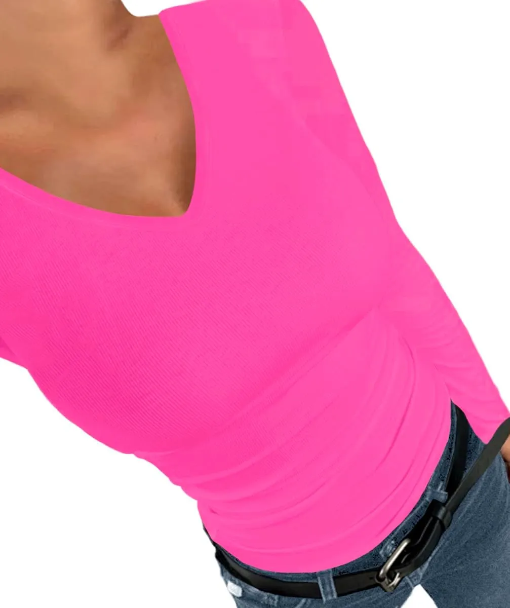 Afibi Women Ribbed Long Sleeve V Neck Slim Fit Stretchy Basic T Shirts Tops