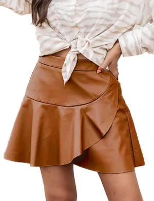 Aivtalk Leather Skirt Women's High Waisted Faux Leather Mini Skirt Classic Slim Bodycon Skirt Casual Short Skirt