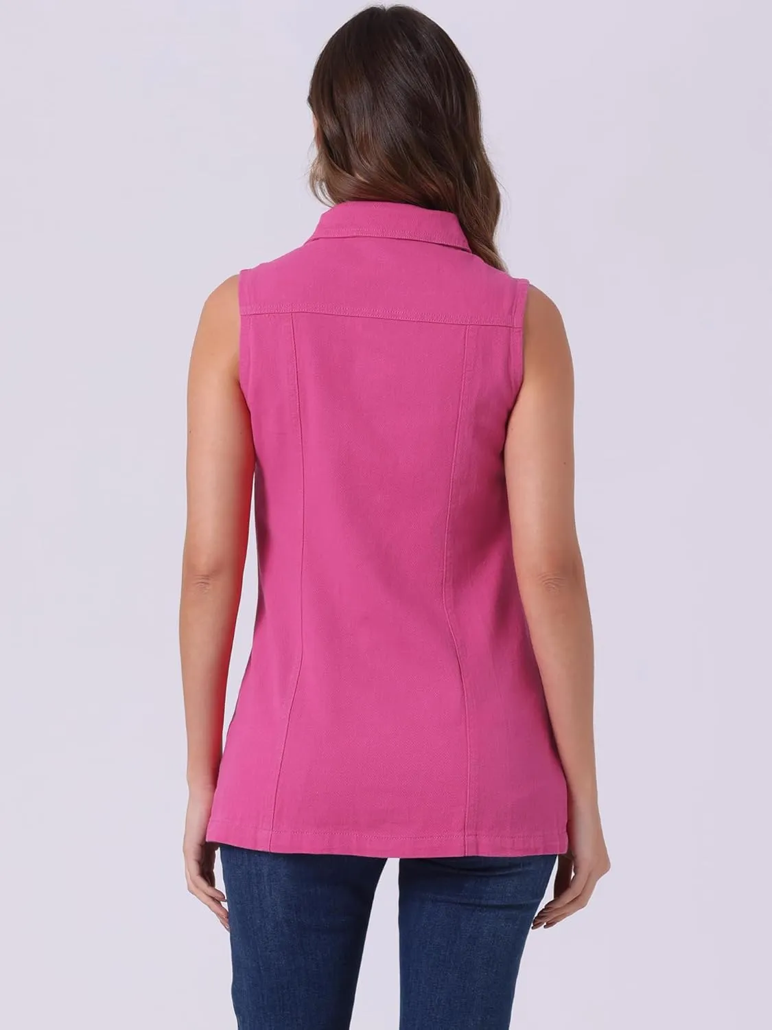 Allegra K Women's Denim Vest Sleeveless Button Down Waistcoat Casual Long Jean Vests