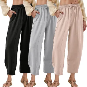 ALSOGO Womens High Waisted Baggy Pants Casual Ankle Length Pants Palazzo Trousers Slacks with Pockets Summer