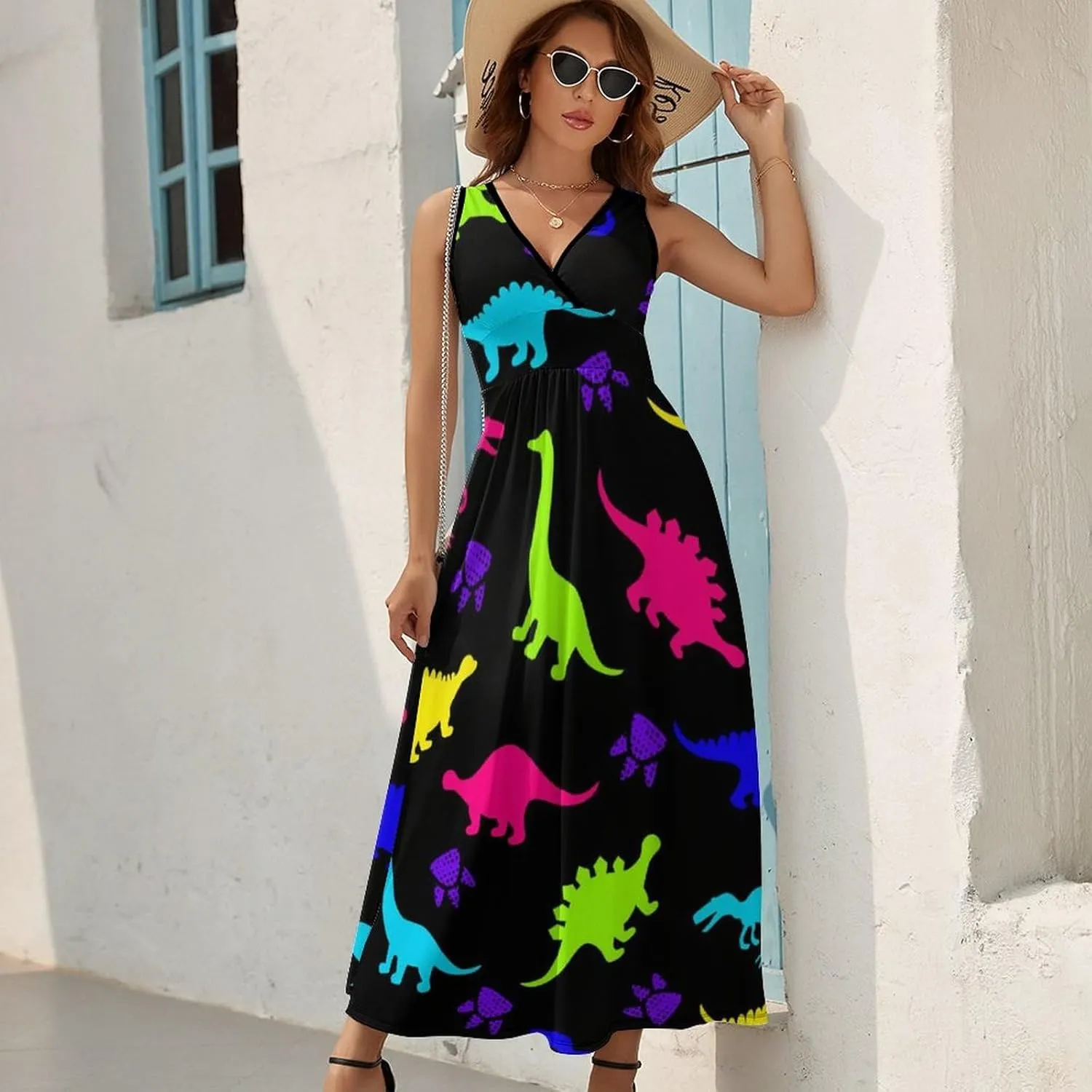 AMRANDOM Women's Summer Casual Wrap Tunic Dress Sleeveless Flowy Long Dress