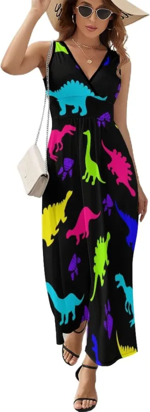 AMRANDOM Women's Summer Casual Wrap Tunic Dress Sleeveless Flowy Long Dress