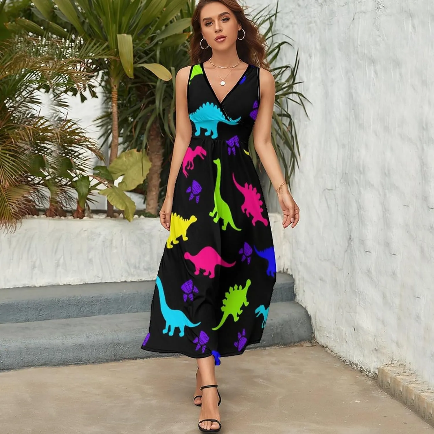 AMRANDOM Women's Summer Casual Wrap Tunic Dress Sleeveless Flowy Long Dress