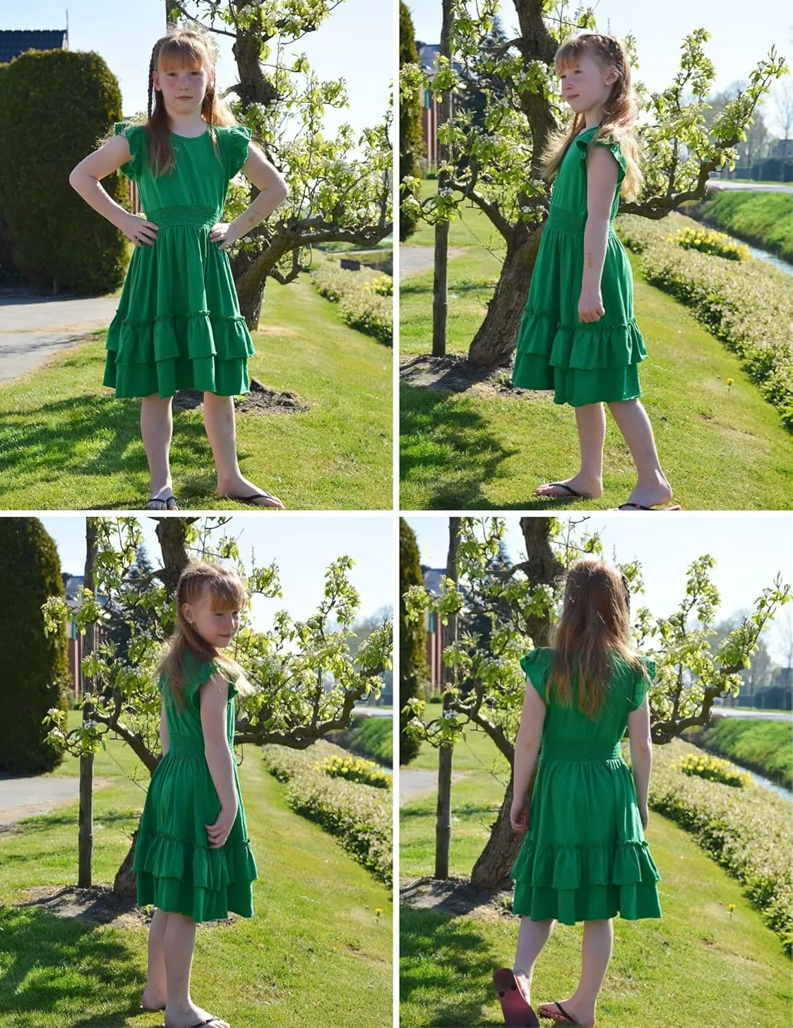 Arshiner Girls Dresses Flutter Sleeve A-Line Sundress Casual Summer Tiered Swing Midi Pocket Dress