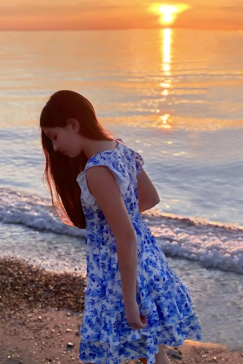 Arshiner Girls Dresses Flutter Sleeve A-Line Sundress Casual Summer Tiered Swing Midi Pocket Dress