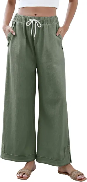 Athlisan Womens Baggy Wide Leg Palazzo Pants Casual Loose Drawstring Elastic Waisted Lounge Trousers with Pockets