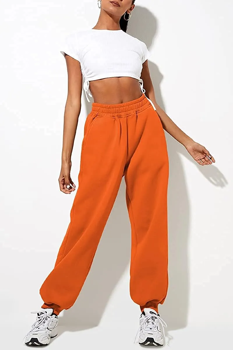 Autumn Active Athletic Sweatpants for Women Fleece Lined High Waisted Joggers Pant with Pockets