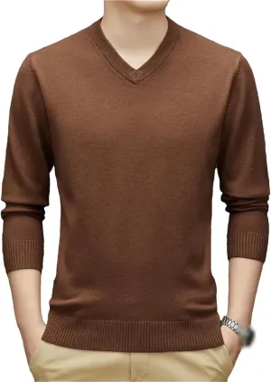 Autumn Winter Men's V-Neck Thick Sweaters Man Business Solid Color Warm Knit Pullover Male Solid Color Jumpers