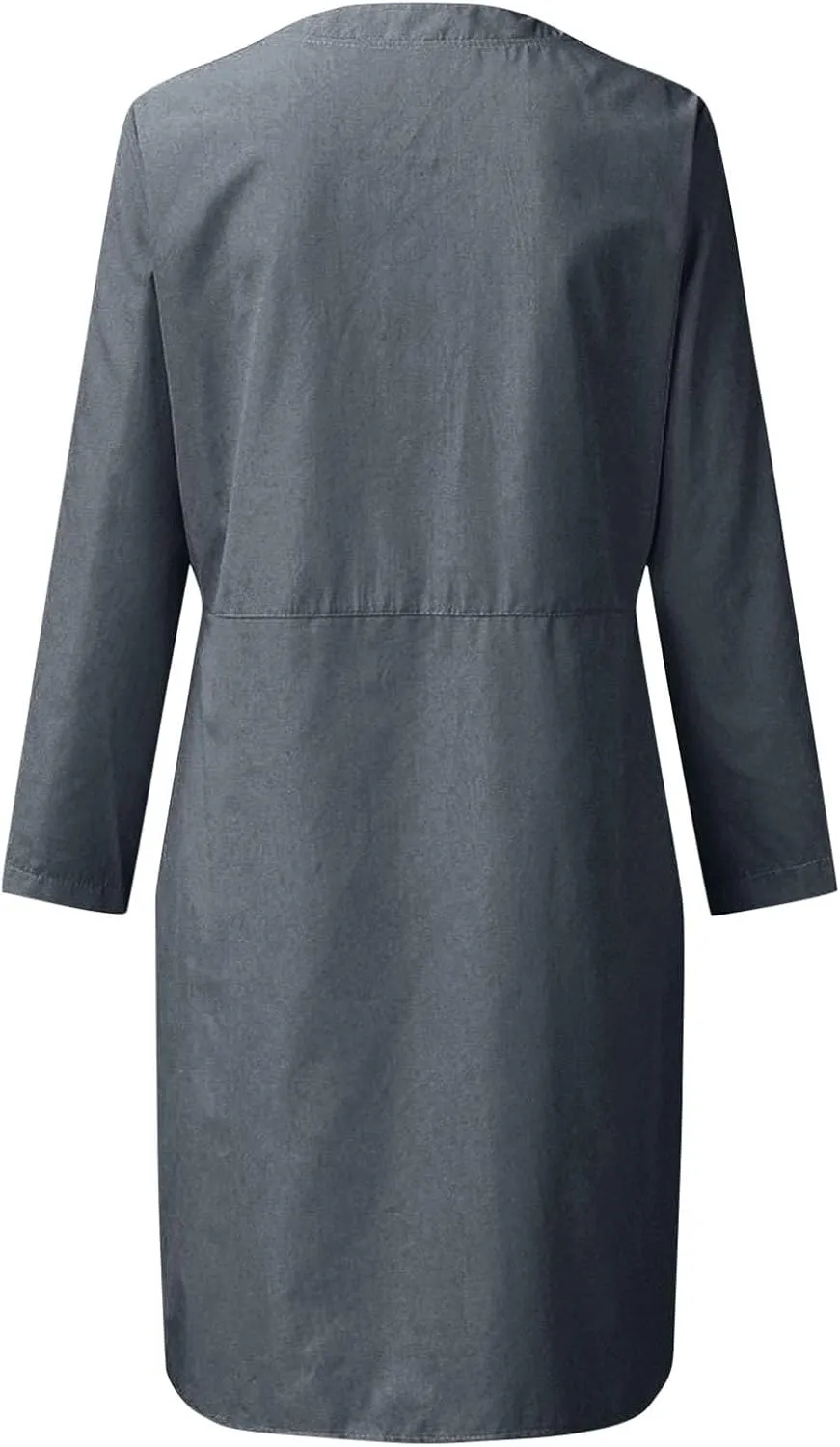 Aymnlox Womens Cotton Linen Dress Long Sleeve Round Neck Solid Casual Dress Button Down Formal Work Sundress with Pockets