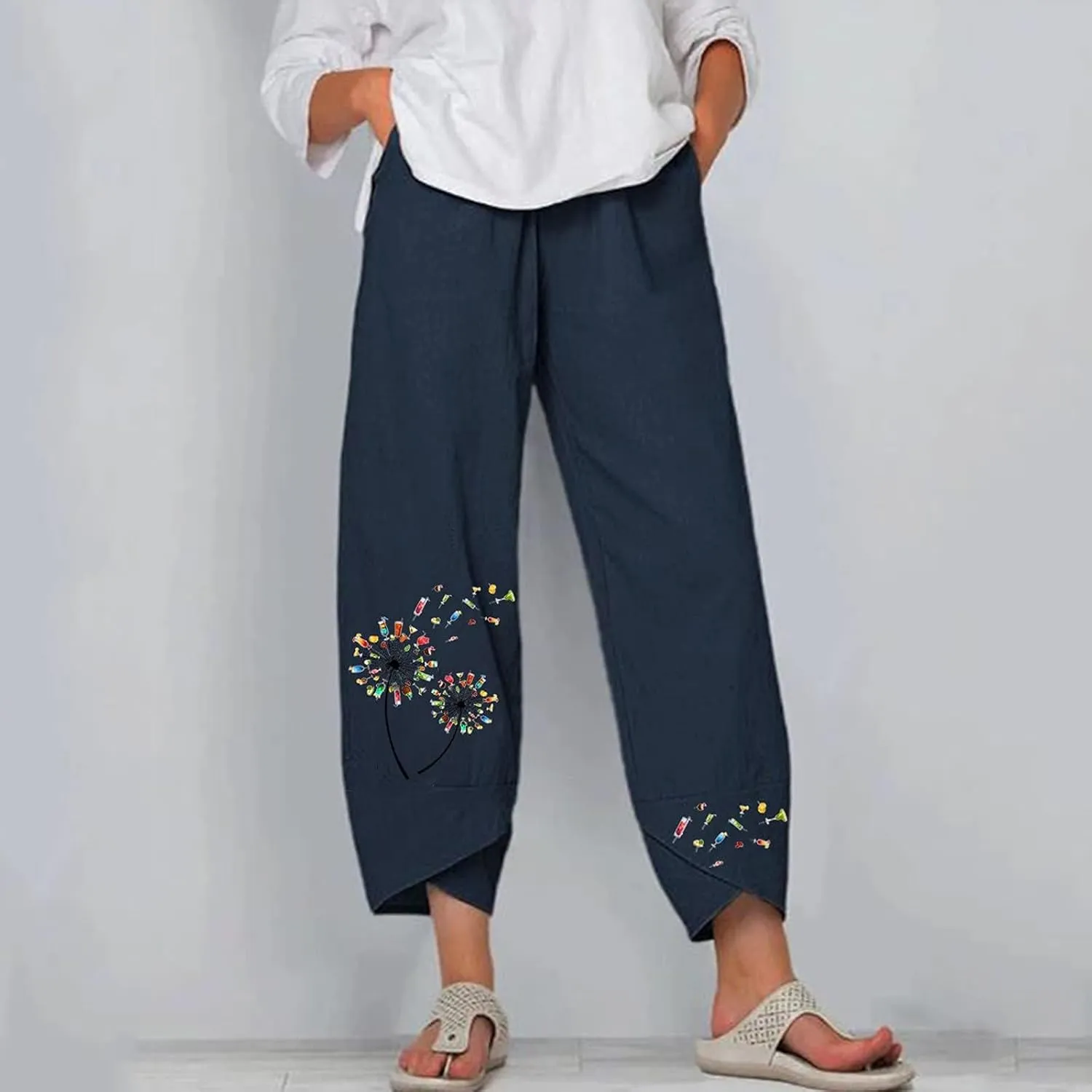 Bengbobar Linen Capri Pants for Women Wide Leg Sweatpants Casual Summer Capri Pants Comfy Baggy Trousers Palazzo Lounge