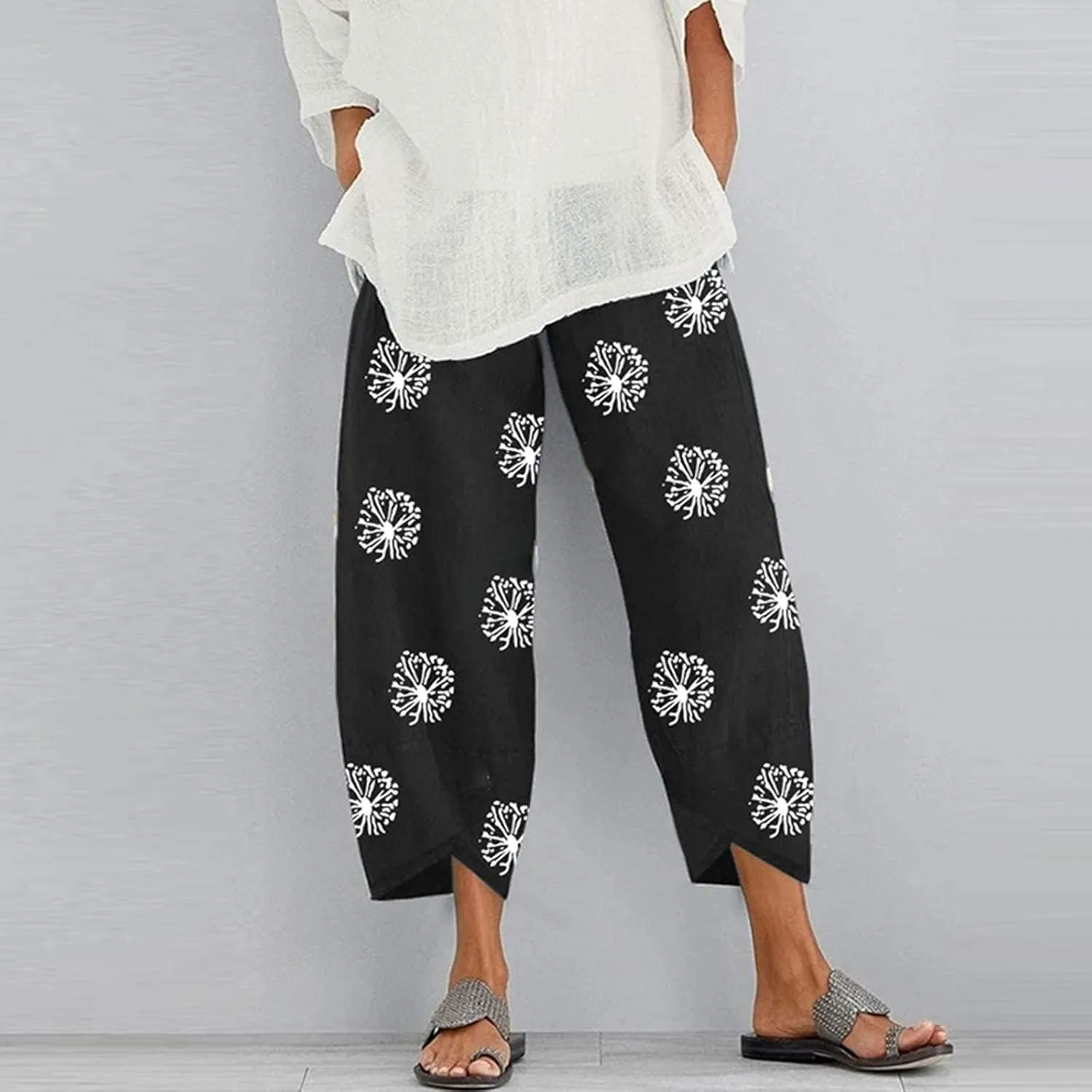 Bengbobar Linen Capri Pants for Women Wide Leg Sweatpants Casual Summer Capri Pants Comfy Baggy Trousers Palazzo Lounge