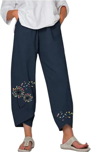 Bengbobar Linen Capri Pants for Women Wide Leg Sweatpants Casual Summer Capri Pants Comfy Baggy Trousers Palazzo Lounge