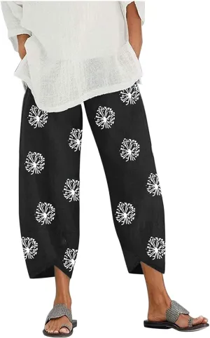 Bengbobar Linen Capri Pants for Women Wide Leg Sweatpants Casual Summer Capri Pants Comfy Baggy Trousers Palazzo Lounge