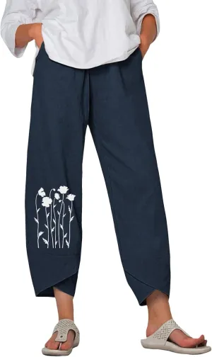 Bengbobar Linen Capris for Women Wide Leg Sweatpants Casual Petite Linen Pants Baggy Palazzo Cropped Summer Beach Trousers