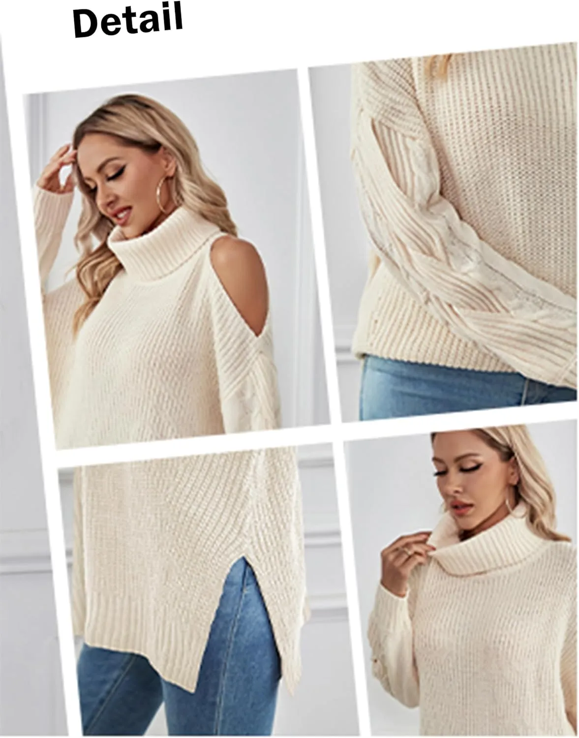 BMJL Womens Oversized Sweater 2023 Turtleneck Off Shoulder Pullover Cable Knit Chunky Tops