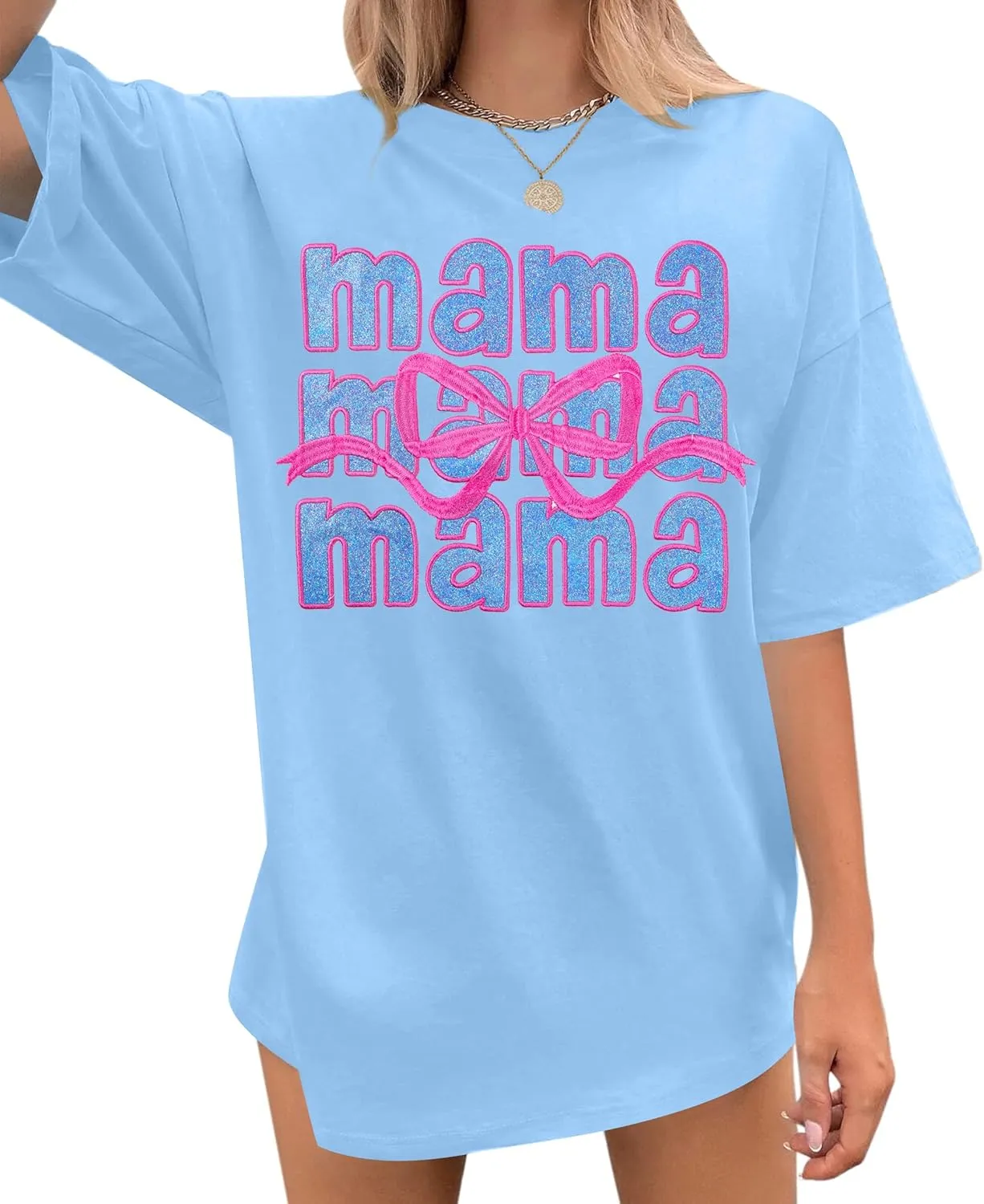 Boy Mom Oversized Tshirt Woman Sequin Graphic Tee Trendy Mama Shirt Mother Gifts Top Casual Short Sleeve Tops