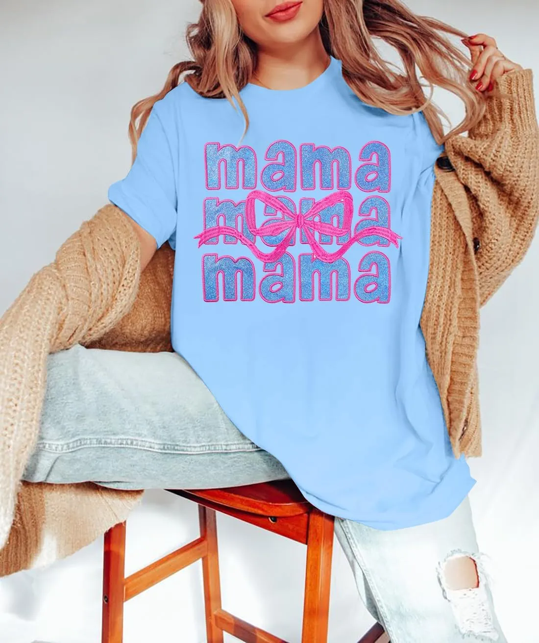 Boy Mom Oversized Tshirt Woman Sequin Graphic Tee Trendy Mama Shirt Mother Gifts Top Casual Short Sleeve Tops