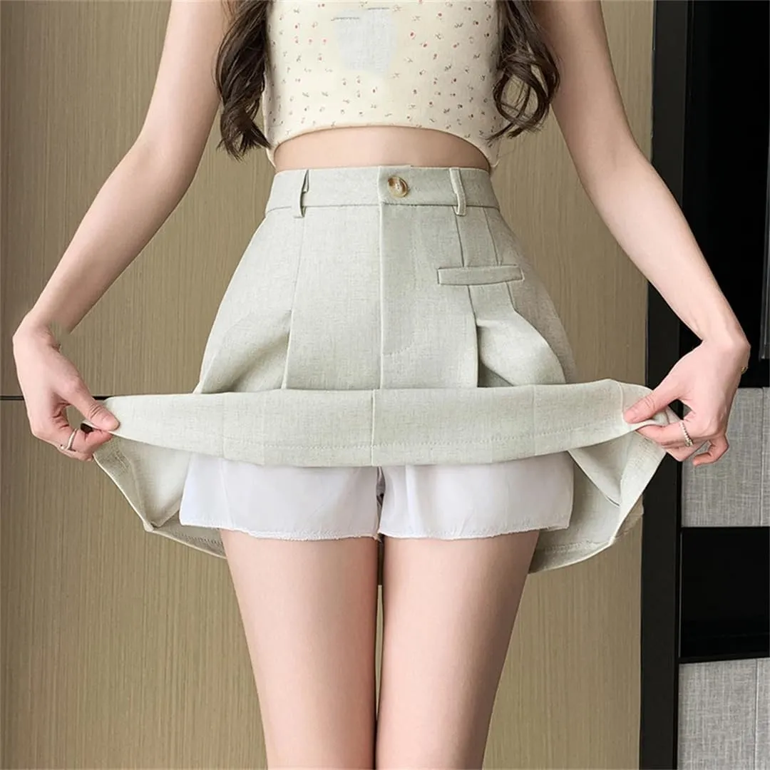 Casual Summer Short Mini Skirt for Women High Waist Stretch High Waist Pencil Suit Pleated Skirt