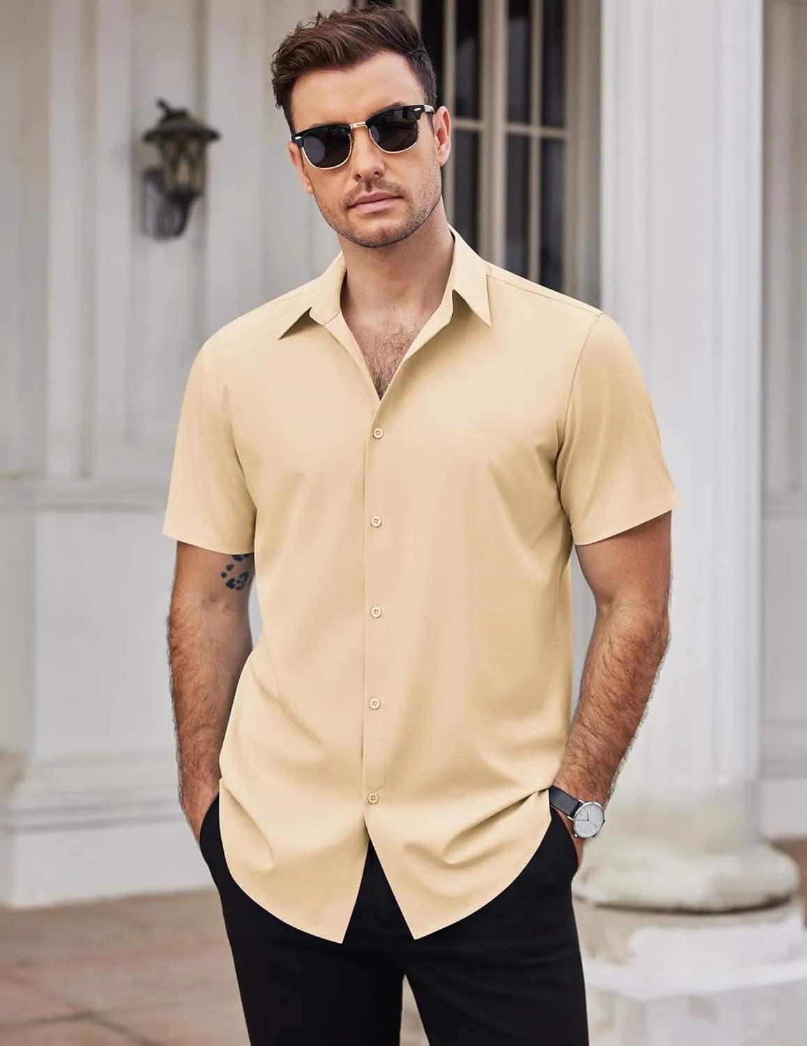 COOFANDY Men's Dress Shirts Short Sleeve Button Down Shirt Business Casual Wrinkle Free Summer Shirts