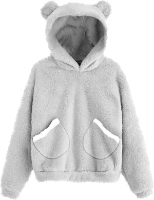 CORIRESHA Women's Cute Teddy Bear Ears Fleece Hoodie Sweatshirt Long Sleeve Warm Plush Pullover Top with Pockets