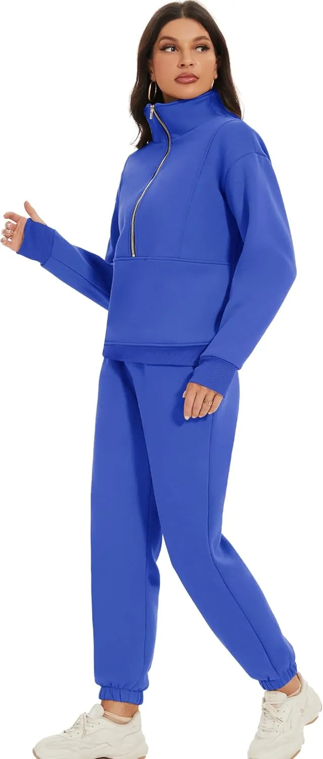 COZYPOIN Women's Sweatsuit Sets 2 Piece Fleece Outfit Half Zip Sweatshirt and Joggers Pants Tracksuit