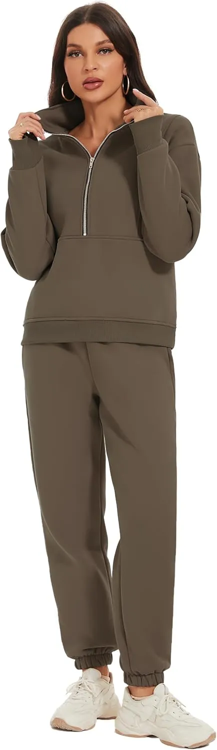 COZYPOIN Women's Sweatsuit Sets 2 Piece Fleece Outfit Half Zip Sweatshirt and Joggers Pants Tracksuit