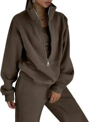 COZYPOIN Women's Sweatsuit Sets 2 Piece Fleece Outfit Half Zip Sweatshirt and Joggers Pants Tracksuit