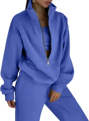 COZYPOIN Women's Sweatsuit Sets 2 Piece Fleece Outfit Half Zip Sweatshirt and Joggers Pants Tracksuit