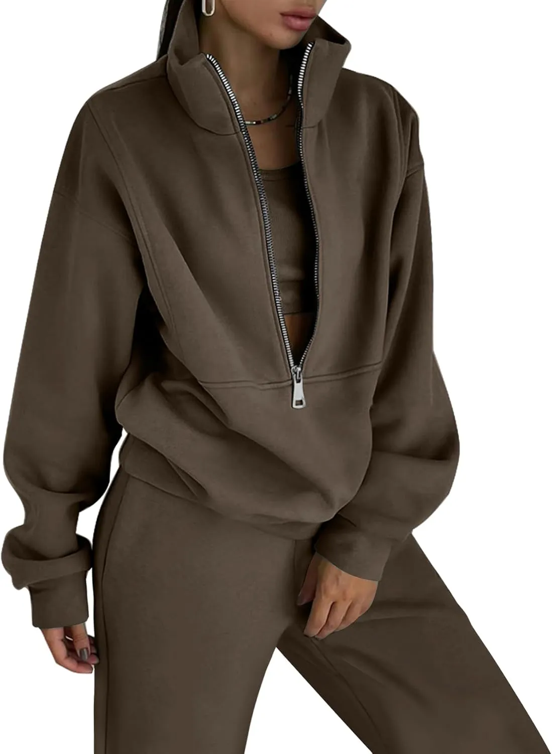 COZYPOIN Women's Sweatsuit Sets 2 Piece Fleece Outfit Half Zip Sweatshirt and Joggers Pants Tracksuit