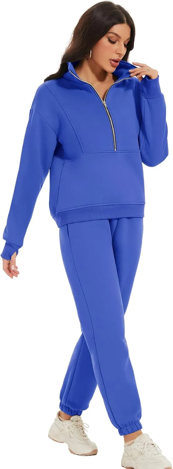 COZYPOIN Women's Sweatsuit Sets 2 Piece Fleece Outfit Half Zip Sweatshirt and Joggers Pants Tracksuit