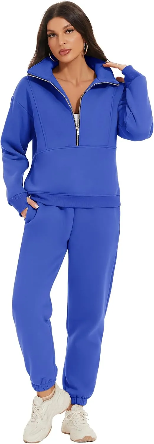 COZYPOIN Women's Sweatsuit Sets 2 Piece Fleece Outfit Half Zip Sweatshirt and Joggers Pants Tracksuit
