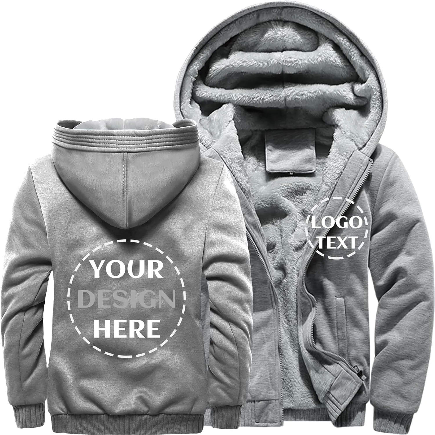 Custom Mens Hoodies Zip Up Sherpa Lined Fleece Heavyweight Sweatshirt Winter Warm Jacket Add Your Logo Text
