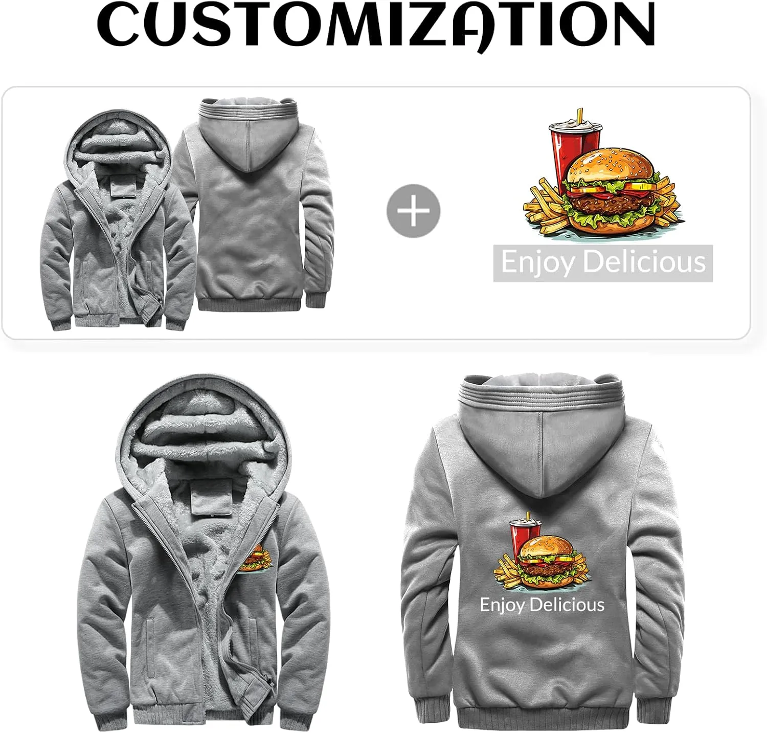Custom Mens Hoodies Zip Up Sherpa Lined Fleece Heavyweight Sweatshirt Winter Warm Jacket Add Your Logo Text