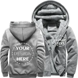 Custom Mens Hoodies Zip Up Sherpa Lined Fleece Heavyweight Sweatshirt Winter Warm Jacket Add Your Logo Text