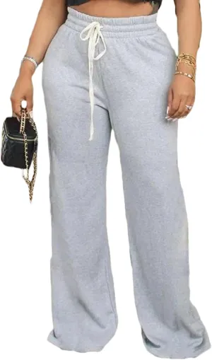 DINGANG High Waisted Casual Sweatpants Women Loose Wide Leg Elastic Waist Drawstring Cargo Striped Sweat Pants