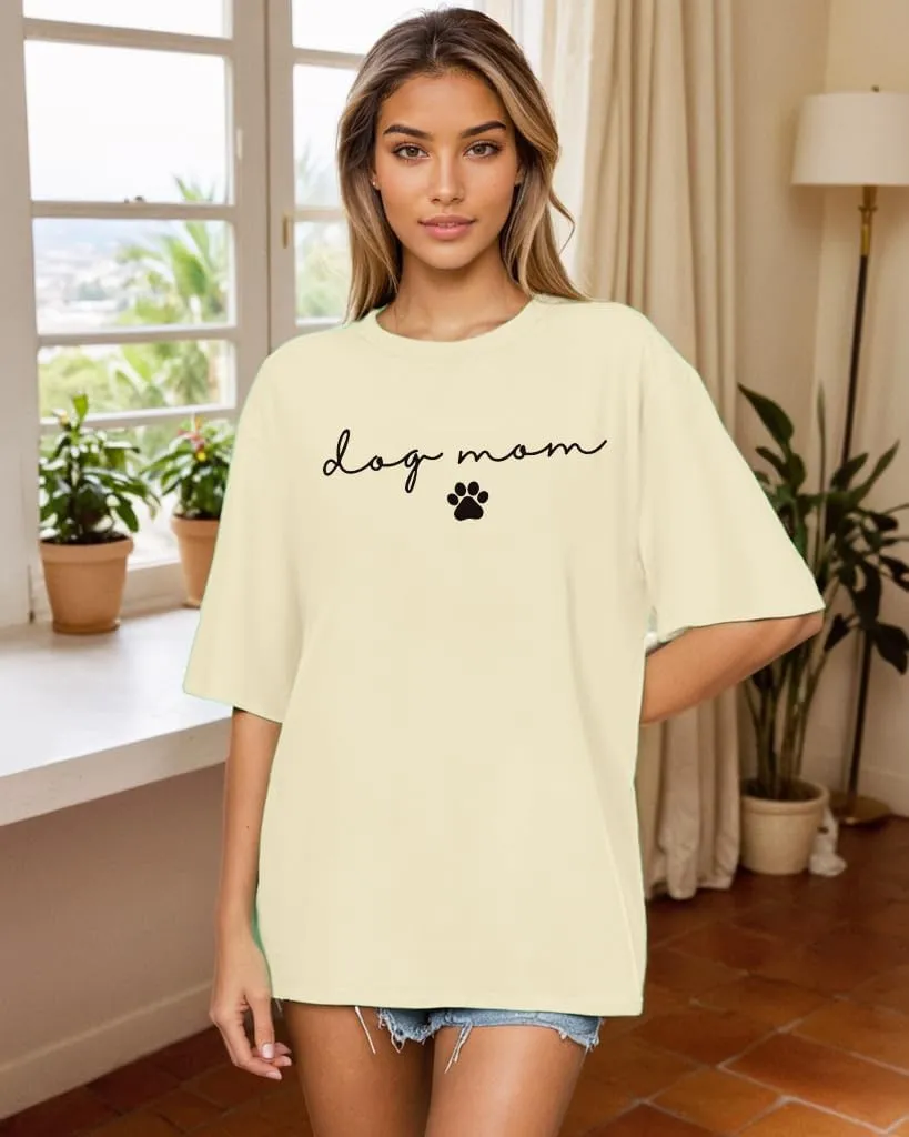 Dog Mom Shirt for Women Oversized Mama T-Shirt Funny Dog Paw Graphic Tees Casual Loose Tops