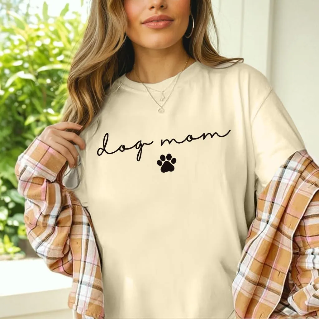 Dog Mom Shirt for Women Oversized Mama T-Shirt Funny Dog Paw Graphic Tees Casual Loose Tops