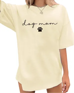 Dog Mom Shirt for Women Oversized Mama T-Shirt Funny Dog Paw Graphic Tees Casual Loose Tops