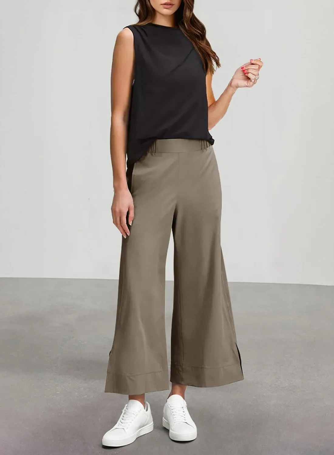 Dokotoo Womens Wide Leg High Waisted Stretch Quick Dry Lightweight Womens Pants with Pockets Loose Casual Lounge Pants