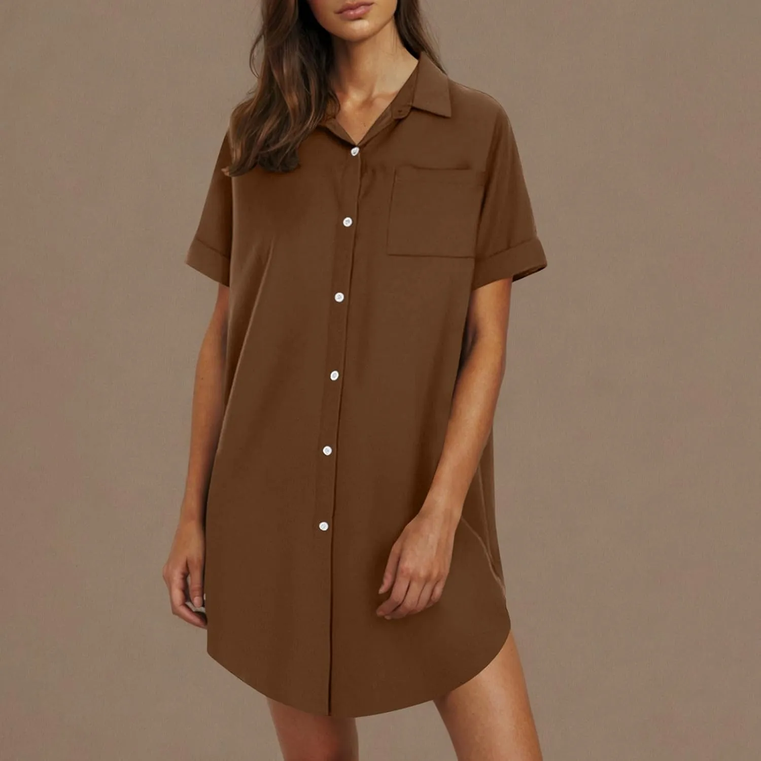 Dresses for Women Button Down Shirt Dress Cotton Linen Short Sleeve Knee Length Midi Dress Summer Casual Going Out