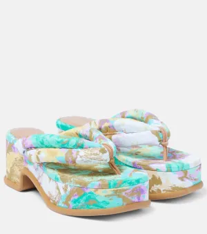 Dries Van Noten Floral-printed platform thong sandals