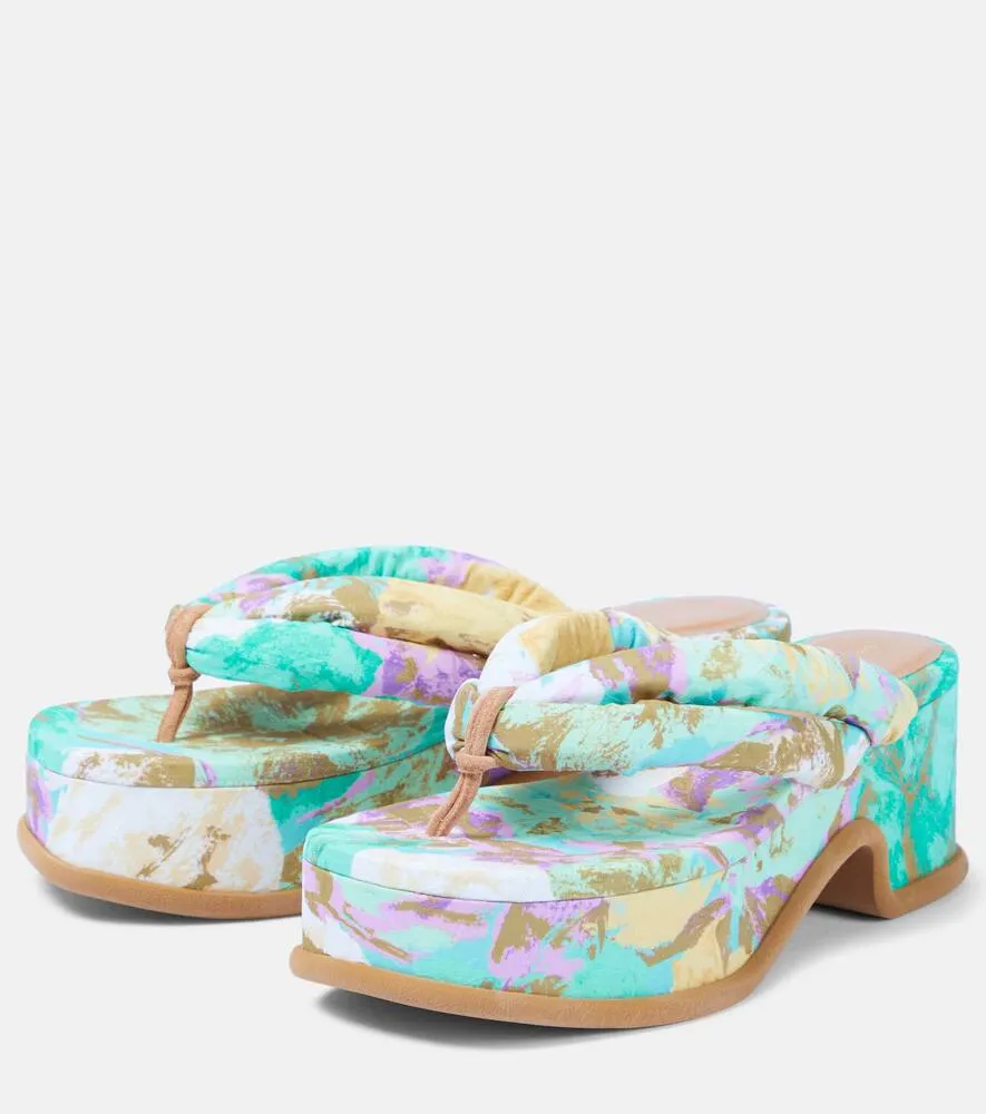Dries Van Noten Floral-printed platform thong sandals
