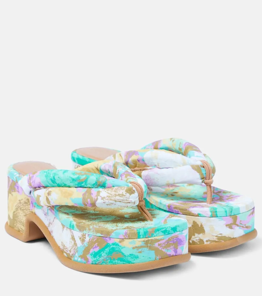 Dries Van Noten Floral-printed platform thong sandals