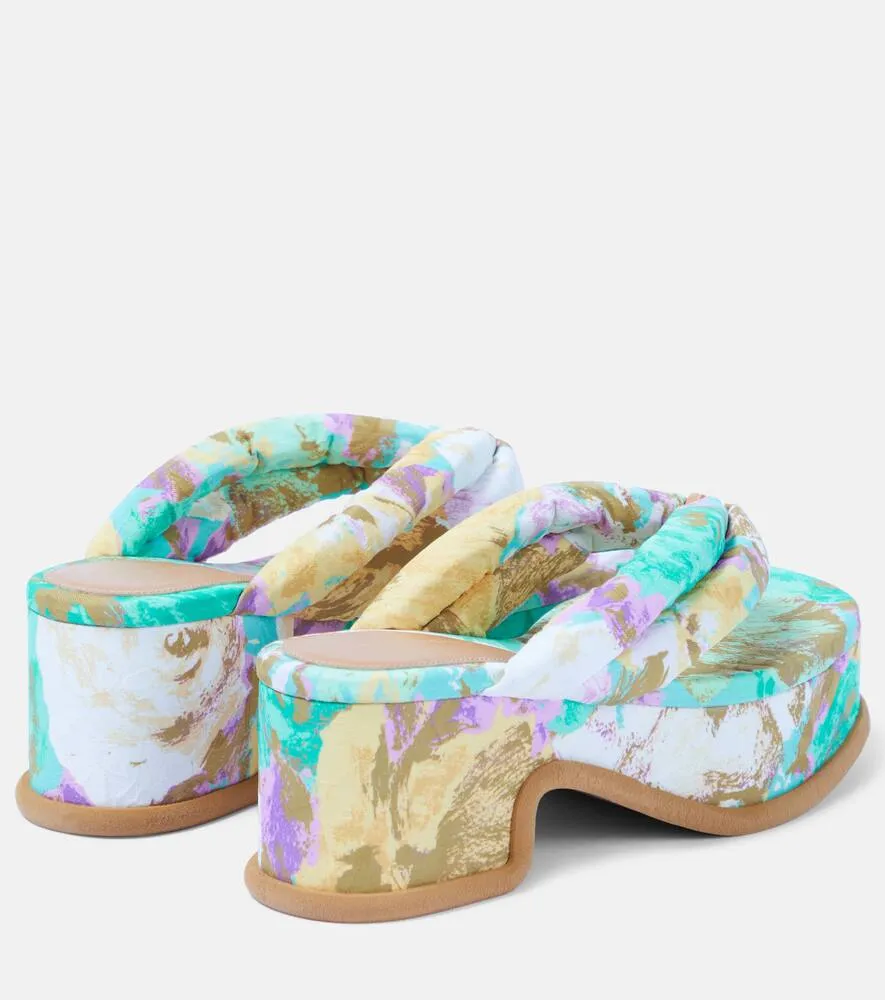 Dries Van Noten Floral-printed platform thong sandals