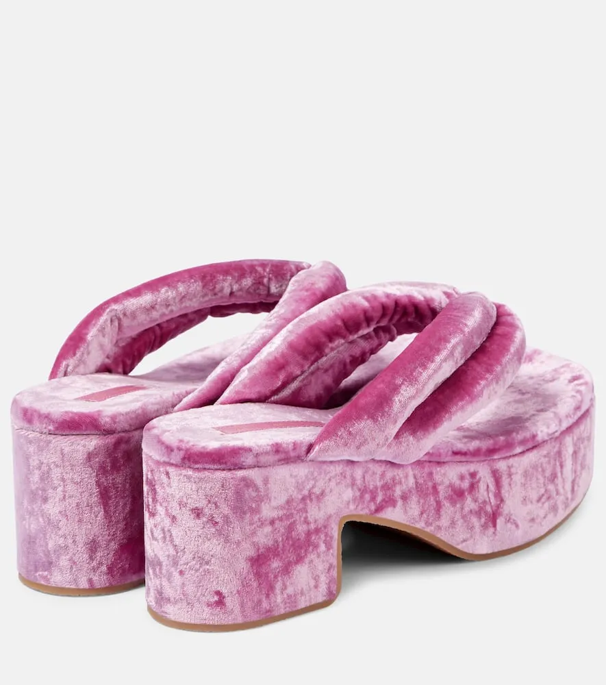 Dries Van Noten Velvet platform thong sandals