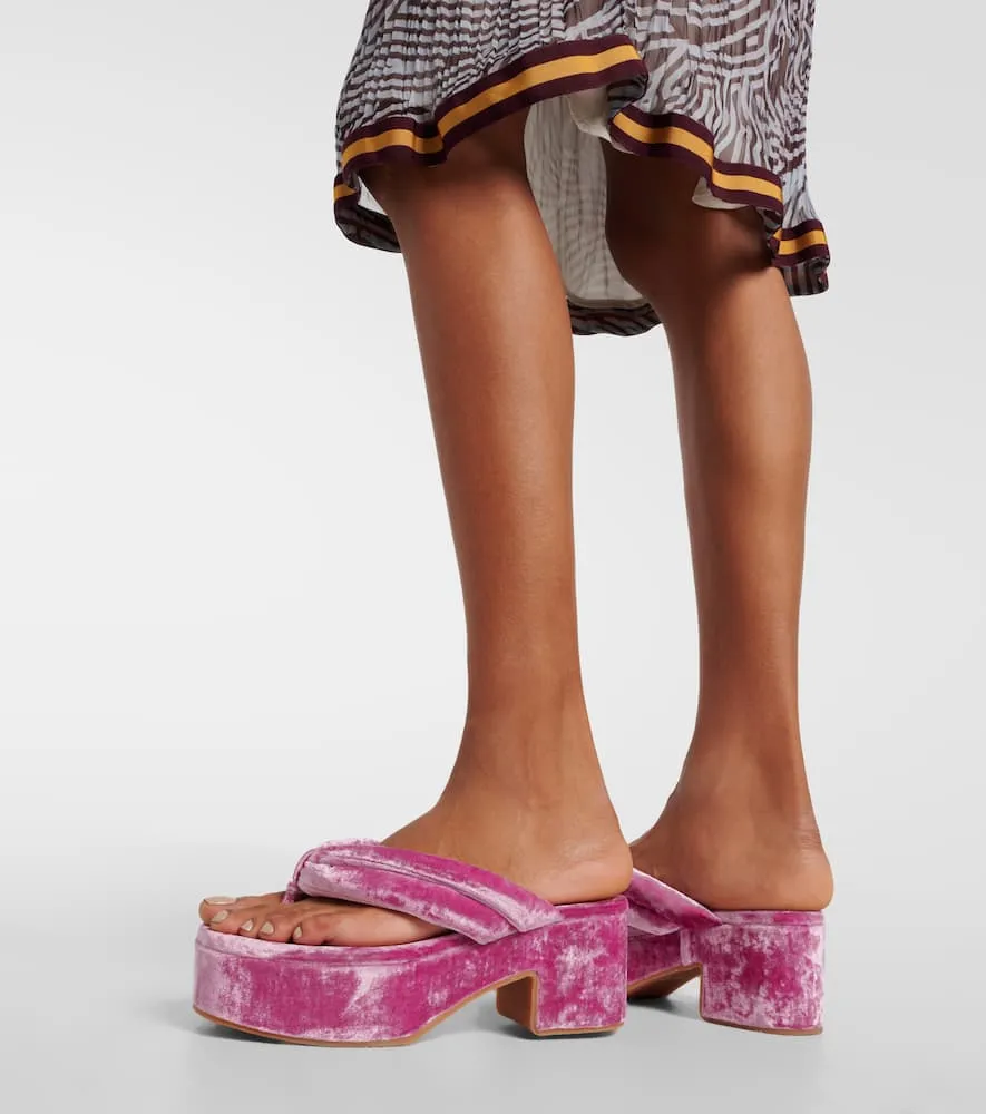 Dries Van Noten Velvet platform thong sandals