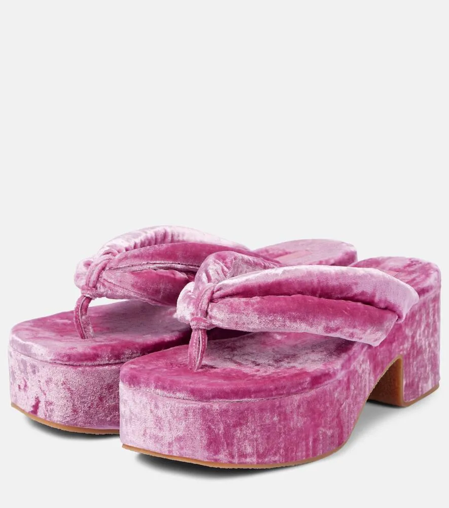 Dries Van Noten Velvet platform thong sandals