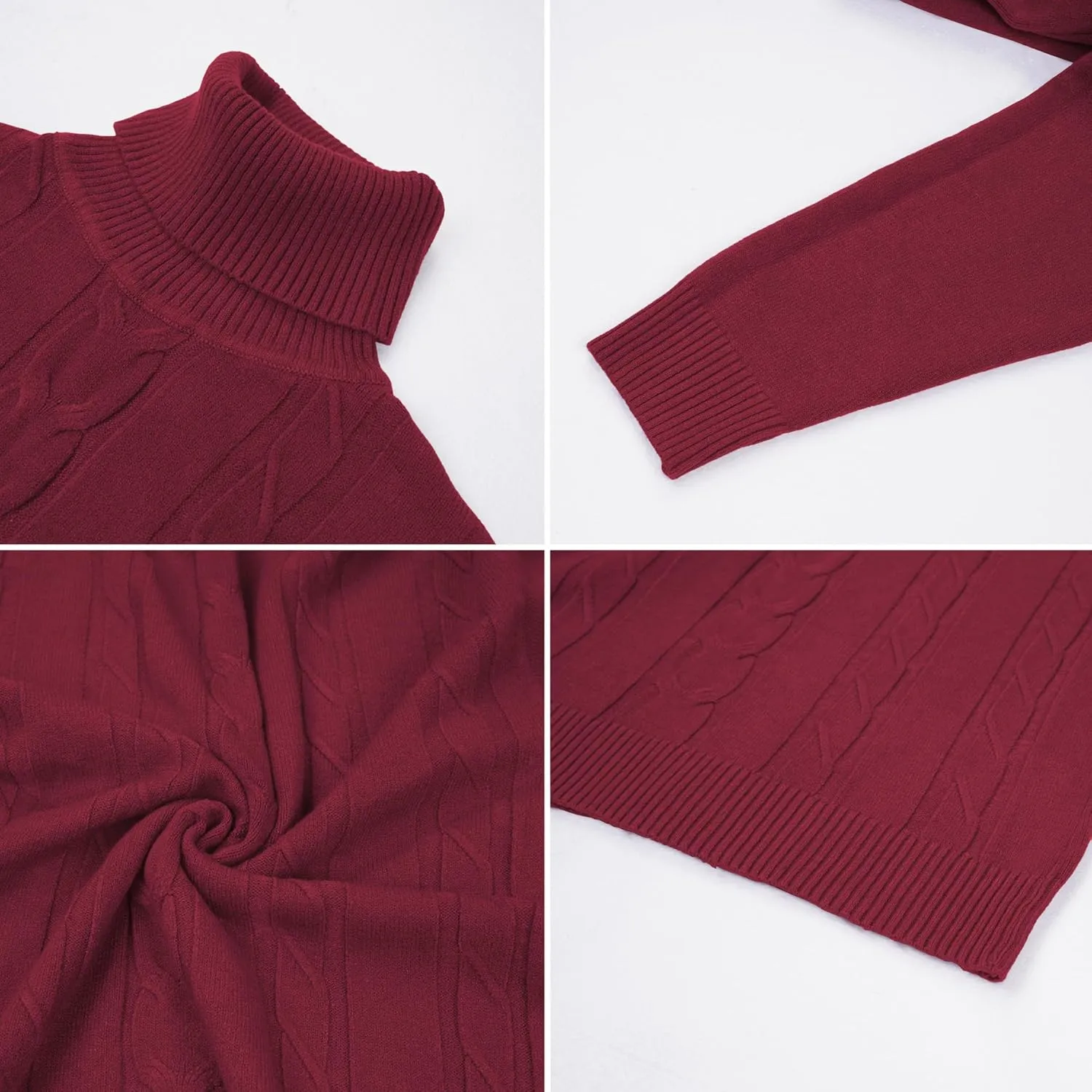 EANUER Women's Long Sleeve Turtleneck Cable Knit Pullover Lightweight Ribbed Sweaters